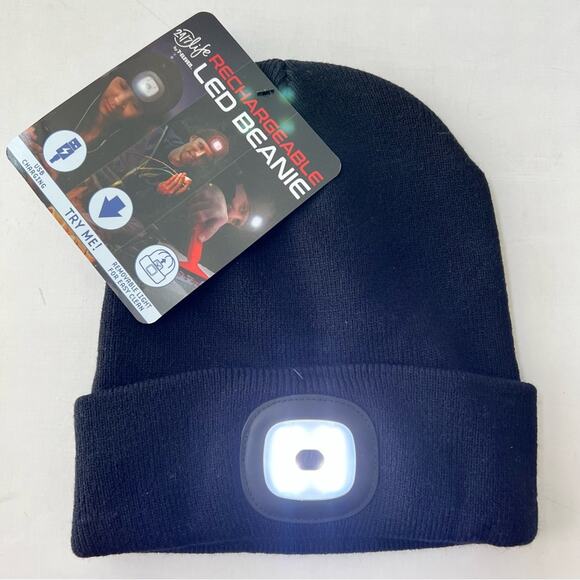 New Rechargeable LED Light Beanie Hat Knitted 3 Modes USB Black 24/7 Life - Picture 1 of 7